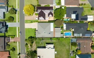 an aerial view of a residential neighborhood.