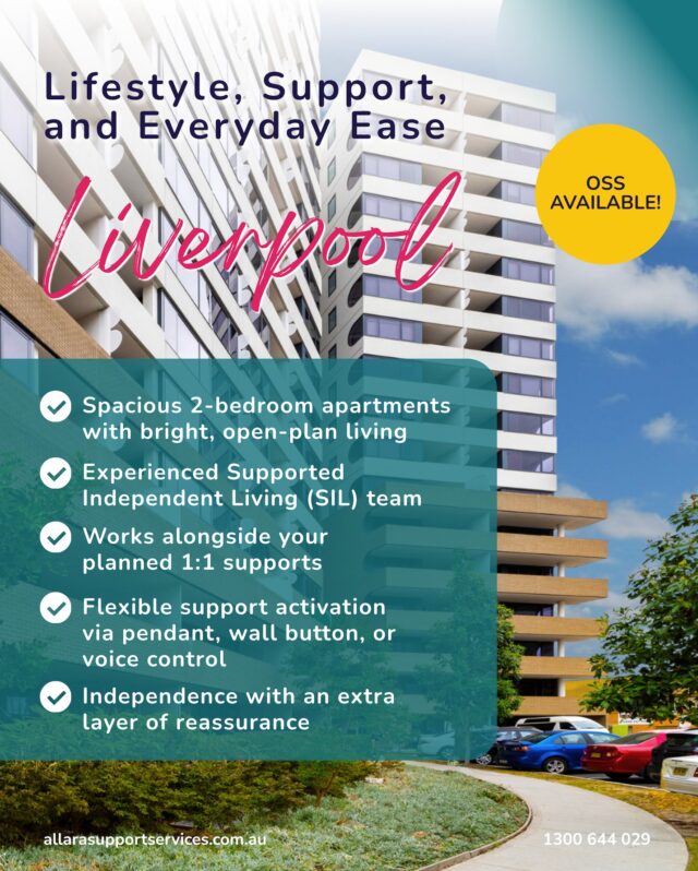 Imagine living in a home where the right support helps you live life your way.

At our Shepherd Street apartments in Liverpool, you'll find more than purpose-built SDA accommodation. You'll have a dedicated team that understands your goals, respects your choices, and provides personalised support to help you feel confident every day.

Whether it's 1:1 support to build daily living skills, support to access your community, or the reassurance of onsite overnight support, we're here to help you feel at home.

Our team will work closely with you to make the transition as smooth as possible and tailor your accommodation and supports to your needs.

Our Shepherd Street apartments offer:

* Spacious two-bedroom SDA apartments
* Experienced SIL support team
* Personalised 1:1 supports
* Onsite shared support
* Smart assistive technology
* Improved Liveability, Fully Accessible and High Physical Support design categories
* Convenient Liverpool location close to transport, hospitals, shops and local amenities

Because the right home doesn't just support where you live. It supports how you live.

📩 Contact our team to learn more or arrange a tour.

#SDA #SIL #NDIS #DisabilitySupport #SupportedIndependentLiving #SpecialistDisabilityAccommodation #LiverpoolNSW