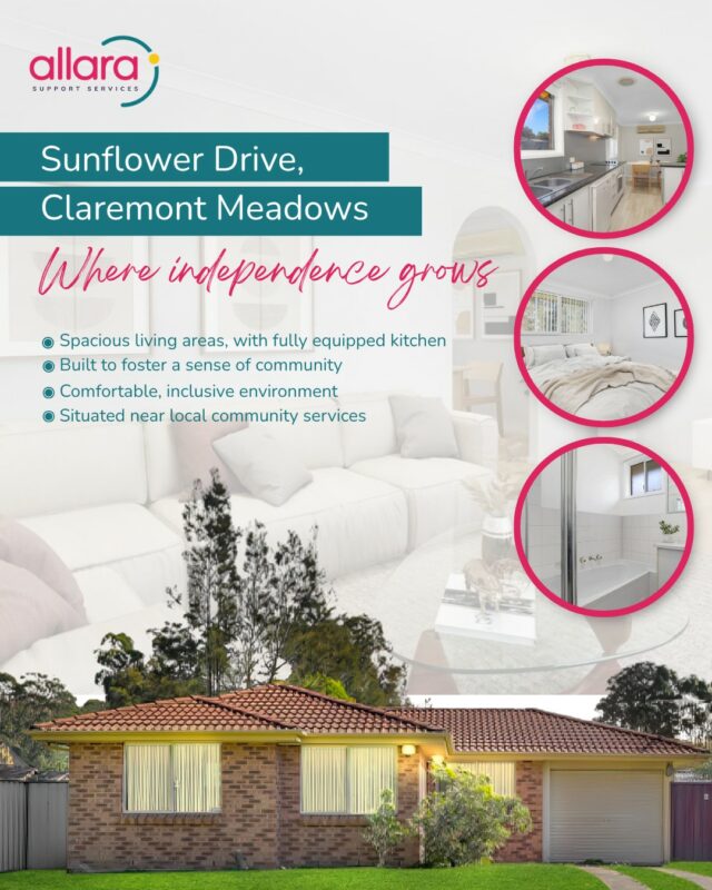Sunflower Drive, Claremont Meadows — where independence grows.

Our brand-new 2-bedroom SIL home including a staff office, is designed to give you the perfect balance of privacy, support, and community. 

Now open and ready to welcome new residents, this could be your new beginning.