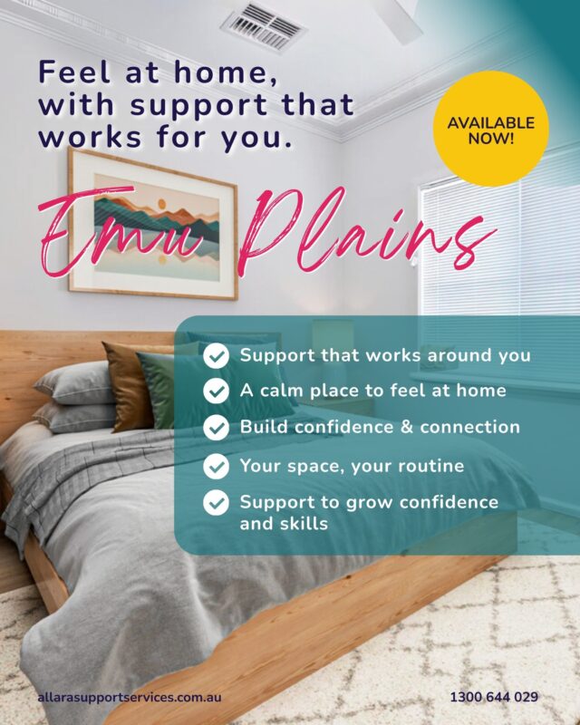 Feel at home, with support that works for you. 💗

Finding the right home can make a meaningful difference in your everyday life. It’s about feeling comfortable, supported and able to work towards the things that matter to you.

At Jamieson Street in Emu Plains, you’ll find a calm and welcoming place to live, with onsite shared support available when you need it. There’s space to enjoy your own routine, connect with others and make the most of everyday moments.

With a peaceful backyard, comfortable living spaces and easy access to local shops, medical services, public transport and the Nepean River, Jamieson Street offers a supportive place to live while staying connected to the things you enjoy.

Available now.

Could Jamieson Street be the right fit for you? Get in touch with our team to learn more.

#AllaraSupportServices #SupportedIndependentLiving #SIL #EmuPlains #NDIS #NDISParticipants