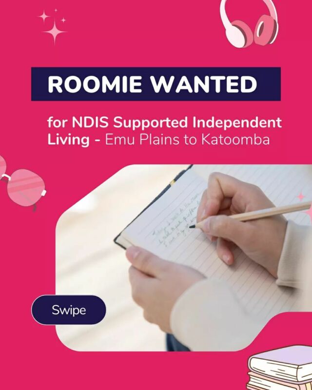 Roomie Alert 🏡 Looking for a quirky, music-loving, dog-friendly roomie to share a cozy space from Emu Plains to Katoomba.

Meet your potential housemate who loves journaling, Taylor Swift, and meaningful chats. Respectful, clean, and ready to connect.
Swipe to see if you’re the perfect match. ➡️

Message us today for more information.

#SupportedIndependentliving #NDIS #NDISparticipants #SILliving