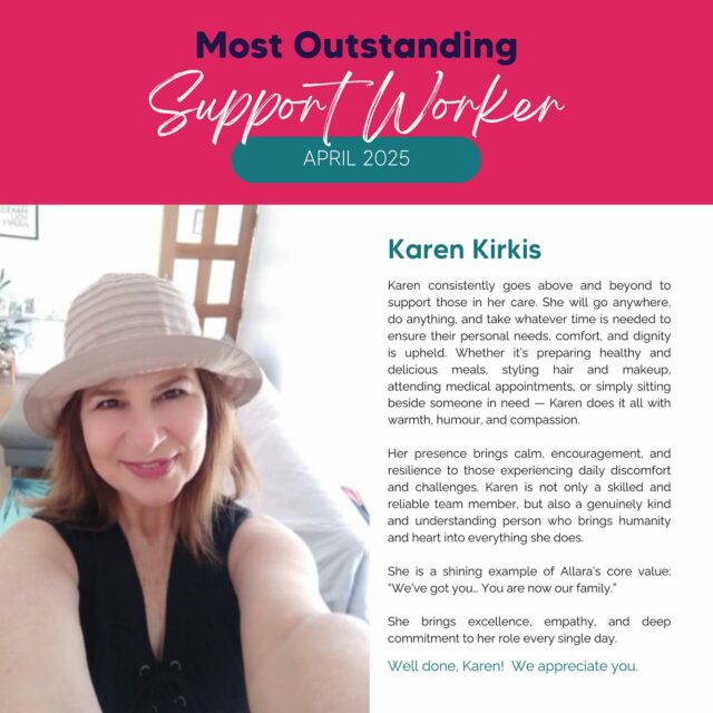 Congratulations to our Support Worker of the Month for April — Karen! ⭐️

Karen shows up with compassion, dedication, and genuine care in every moment. Whether she’s cooking a nourishing meal, helping with hair and makeup, or simply being there with a comforting presence — she does it all with warmth and heart.
She’s the calm in the chaos, a true team player, and a shining example of our values: “We’ve got you… You are now our family.”

We’re so lucky to have you, Karen! 🩷

#SupportedIndependentliving #NDIS #NDISparticipants #SILliving #SuperstarSupportWorkers #SupportWork #DisabilitySupport